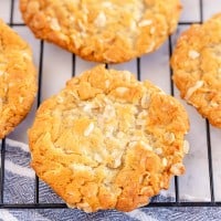 ANZAC Biscuits on a white plate.