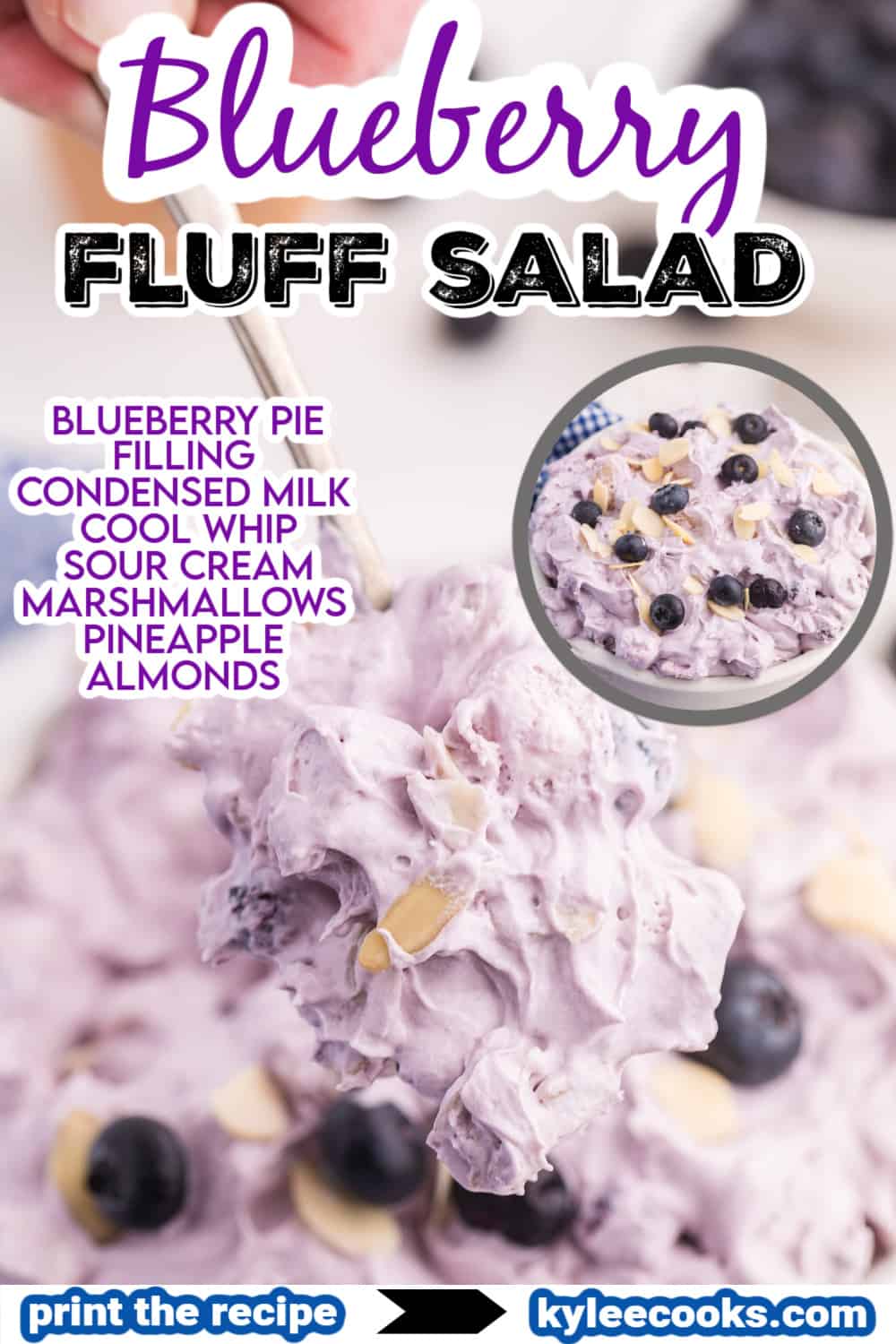 blueberry fluff salad with text overlaid.