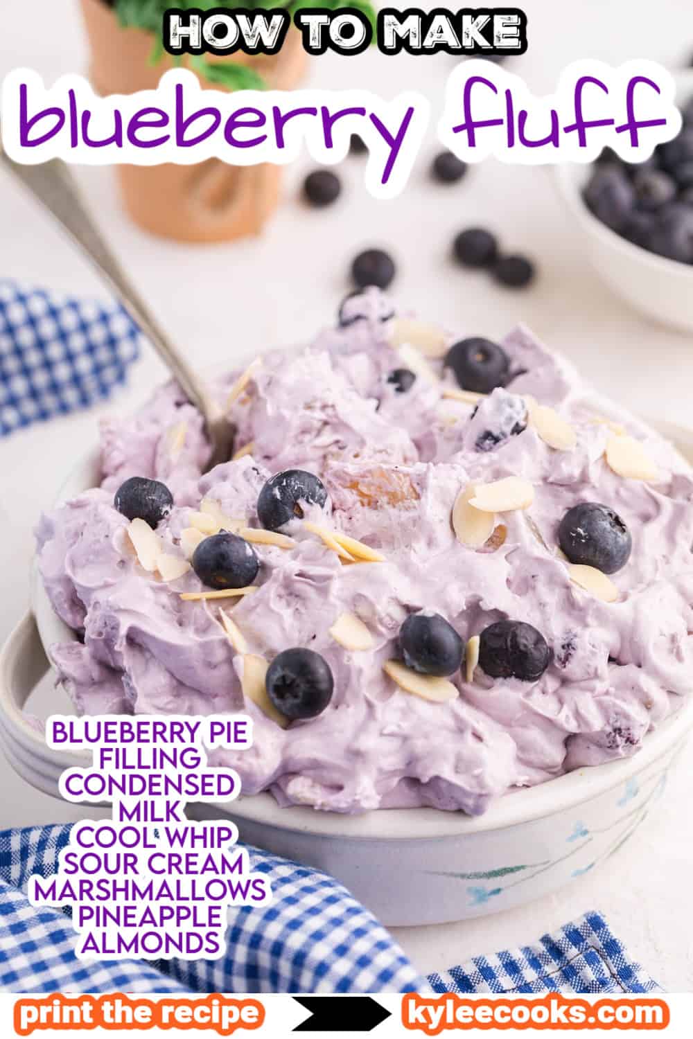 blueberry fluff salad with text overlaid.