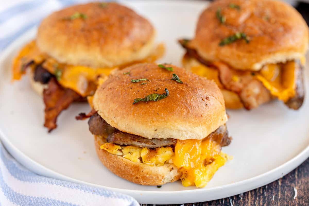 breakfast sliders on a plate.