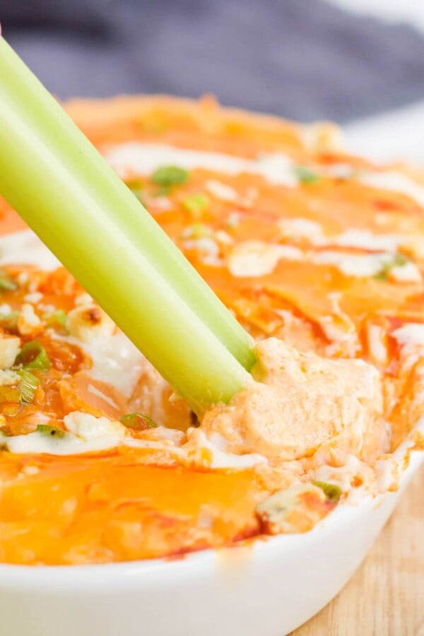 buffalo chicken dip with a celery stick