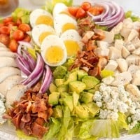 chicken cobb salad on a plate.