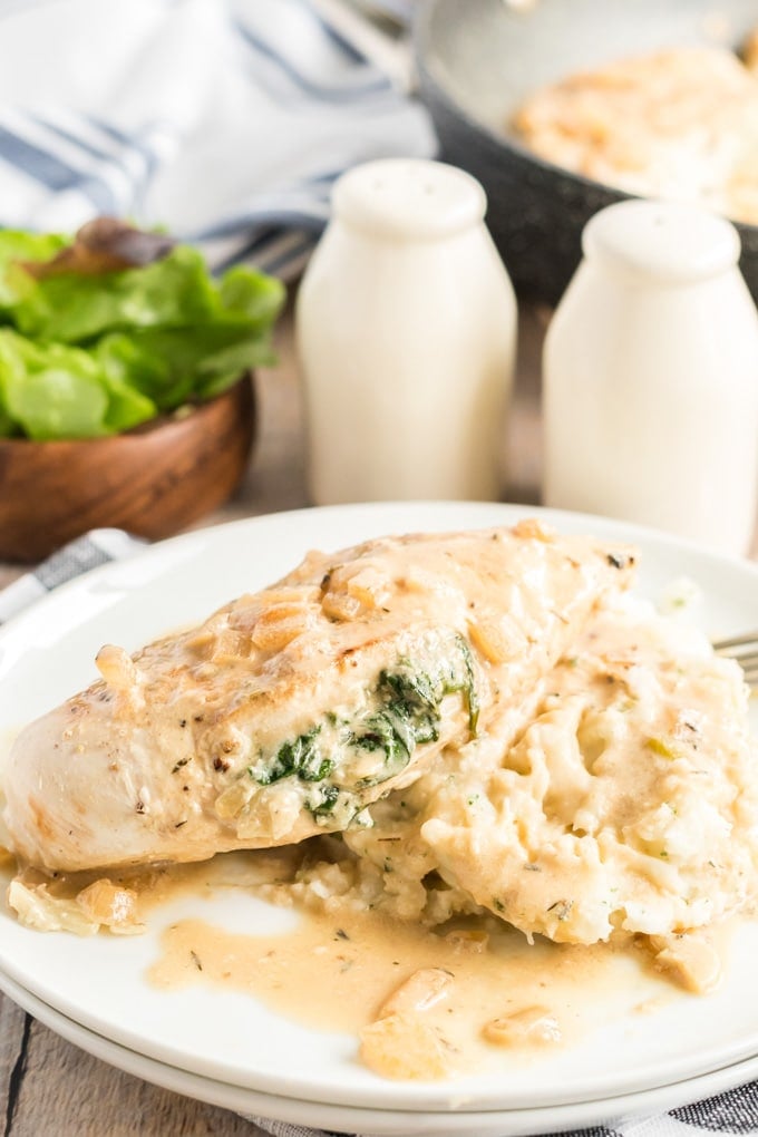 florentine chicken on a white plate