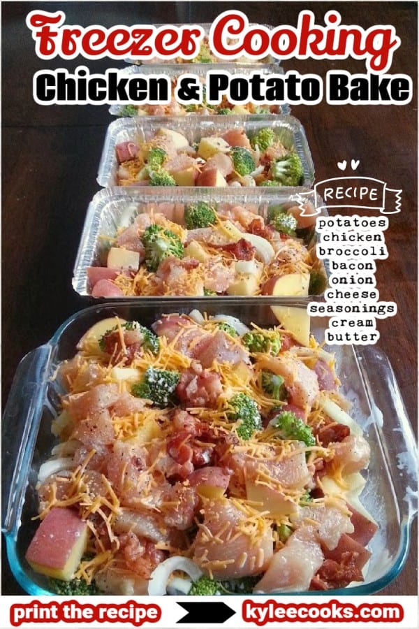 chicken bacon potato bake with ingredients overlaid in text