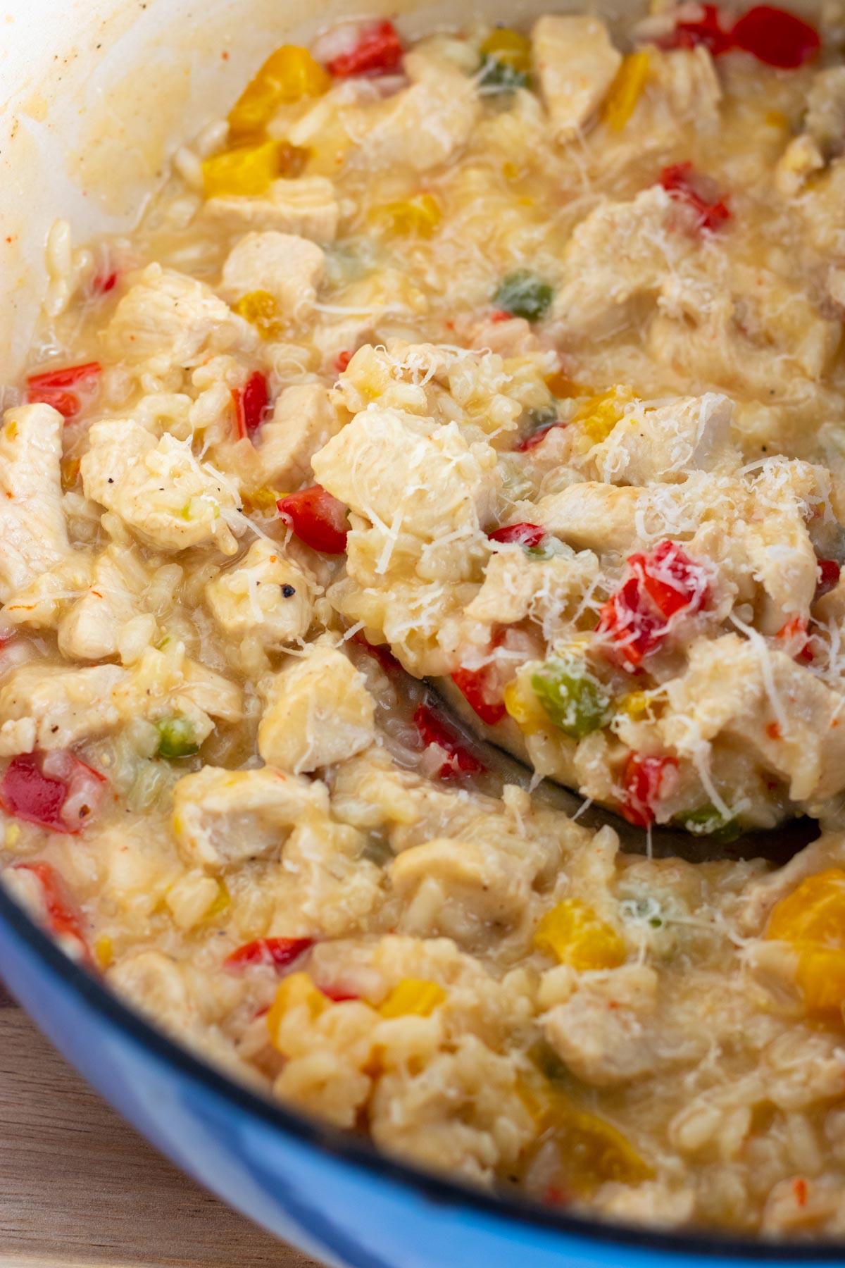 risotto in a blue dutch oven