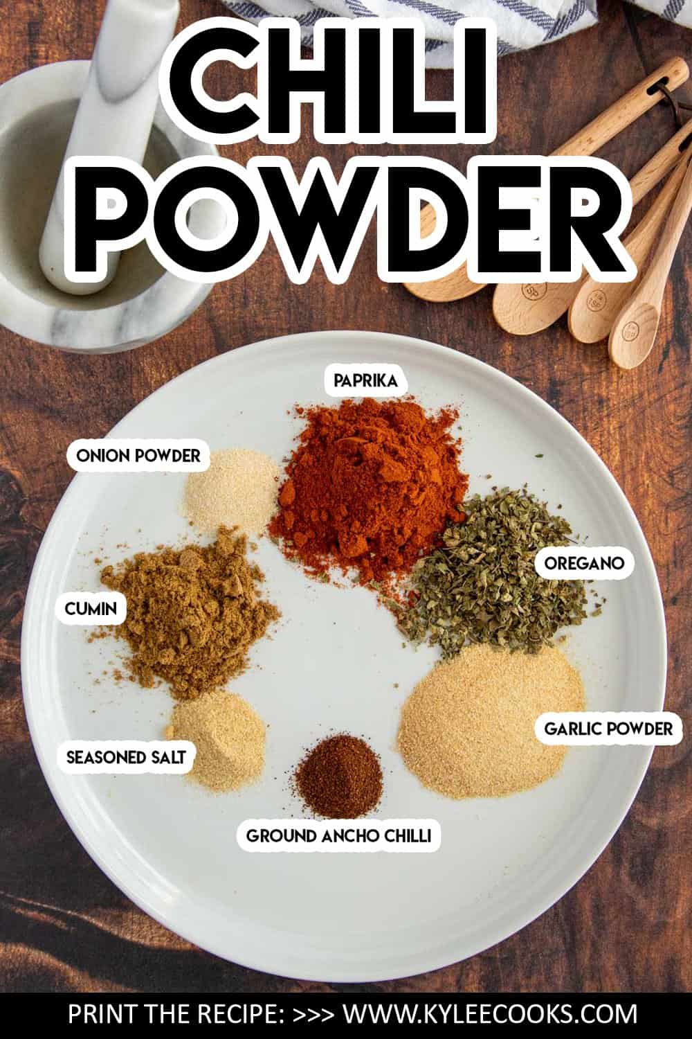 chili powder recipe with ingredients and text overlaid