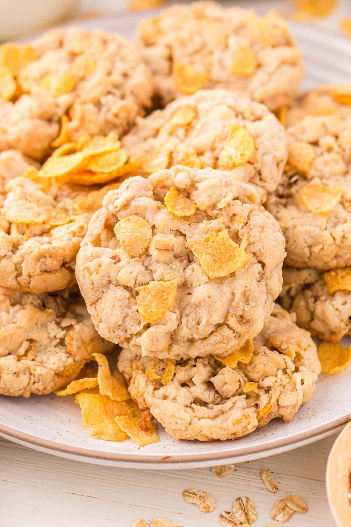 cornflake cookies on a plate.