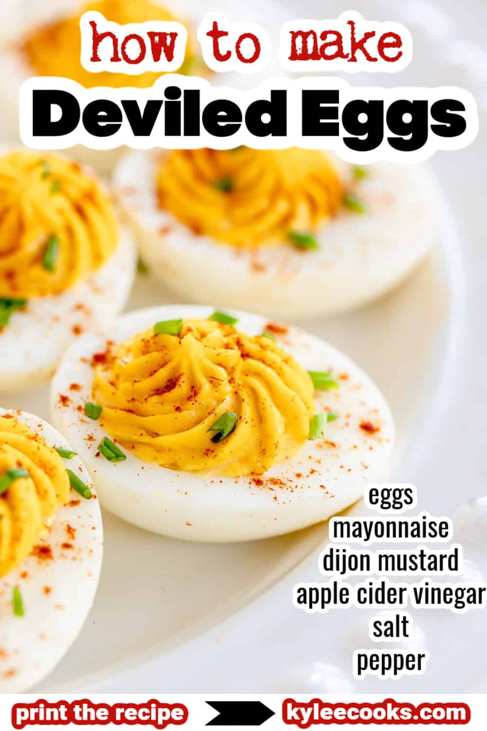 deviled egg image with ingredients and text overlay