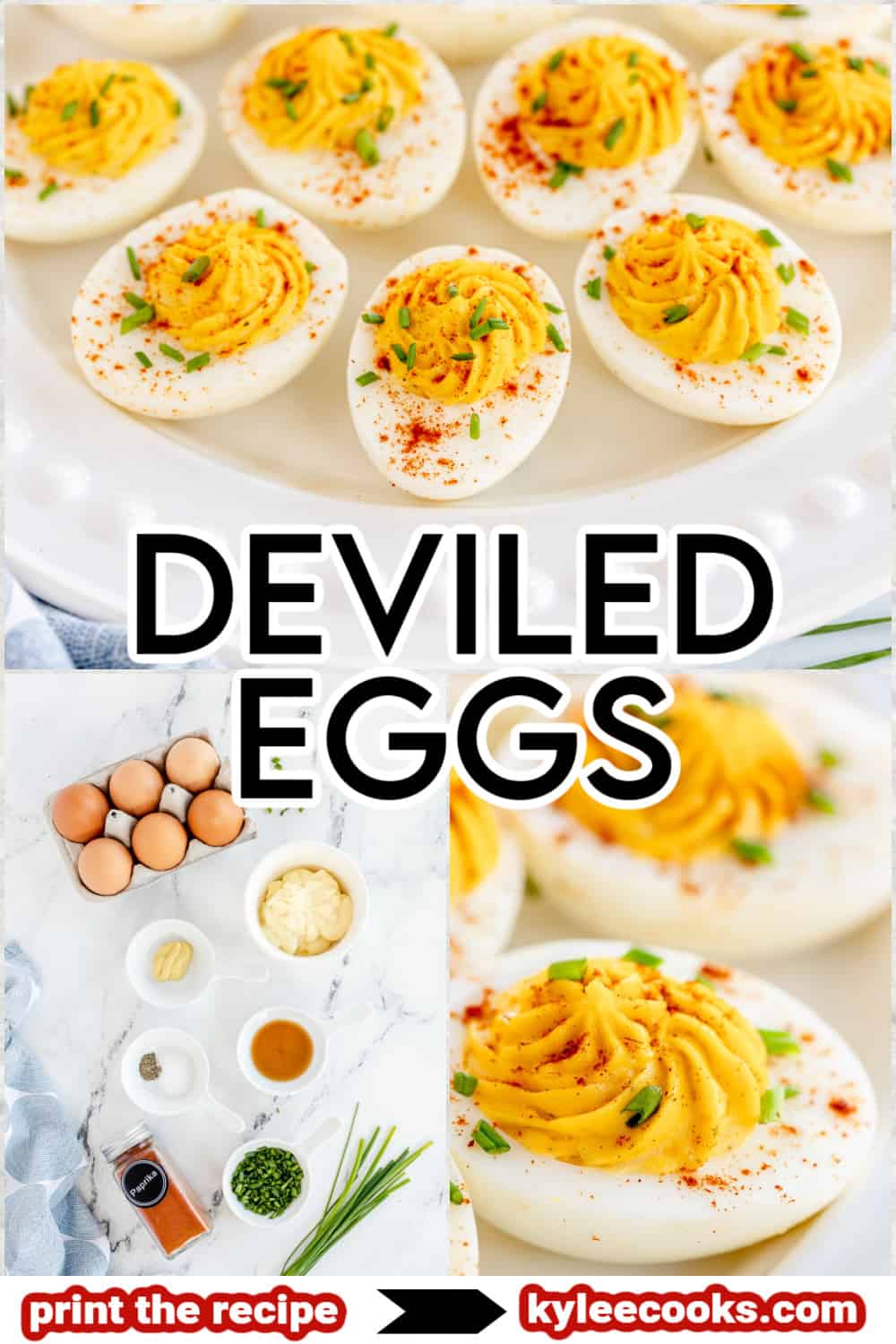 deviled egg image with ingredients and text overlay