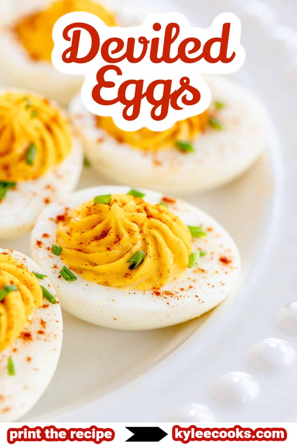 deviled egg image with ingredients and text overlay