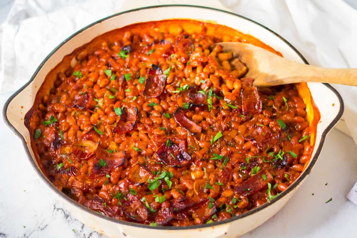 dr pepper baked beans in a large skillet.