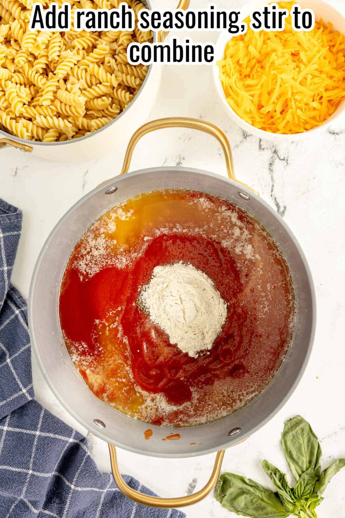ranch seasoning, butter and tomato sauce in a pot.