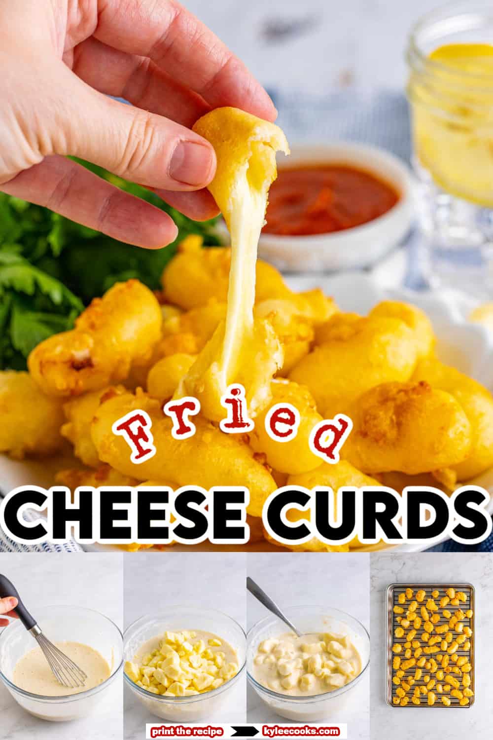 fried cheese curds with recipe name and ingredients overlaid in text.