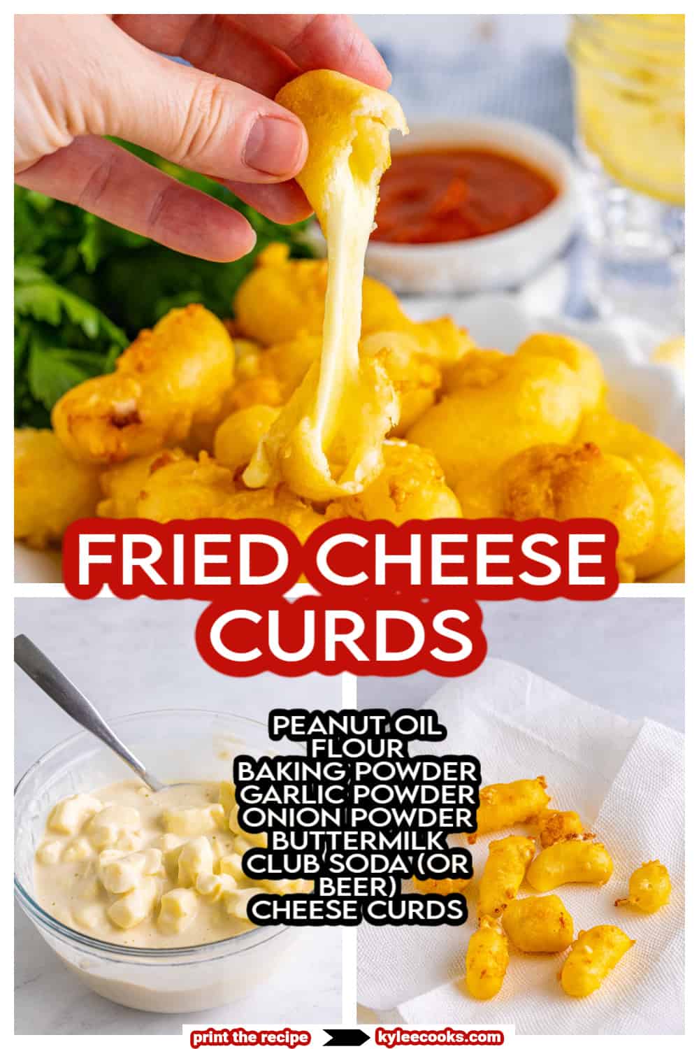 fried cheese curds with recipe name and ingredients overlaid in text.