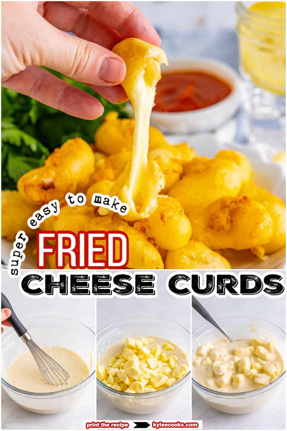 fried cheese curds with recipe name and ingredients overlaid in text.