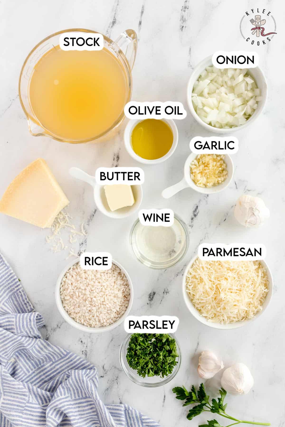 Risotto ingredients laid out