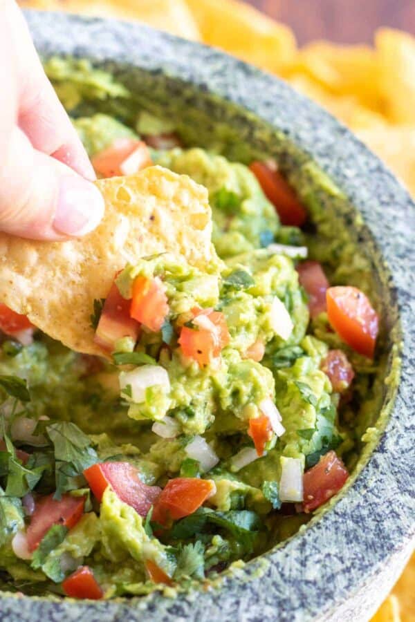 guacamole on a tortilla chip