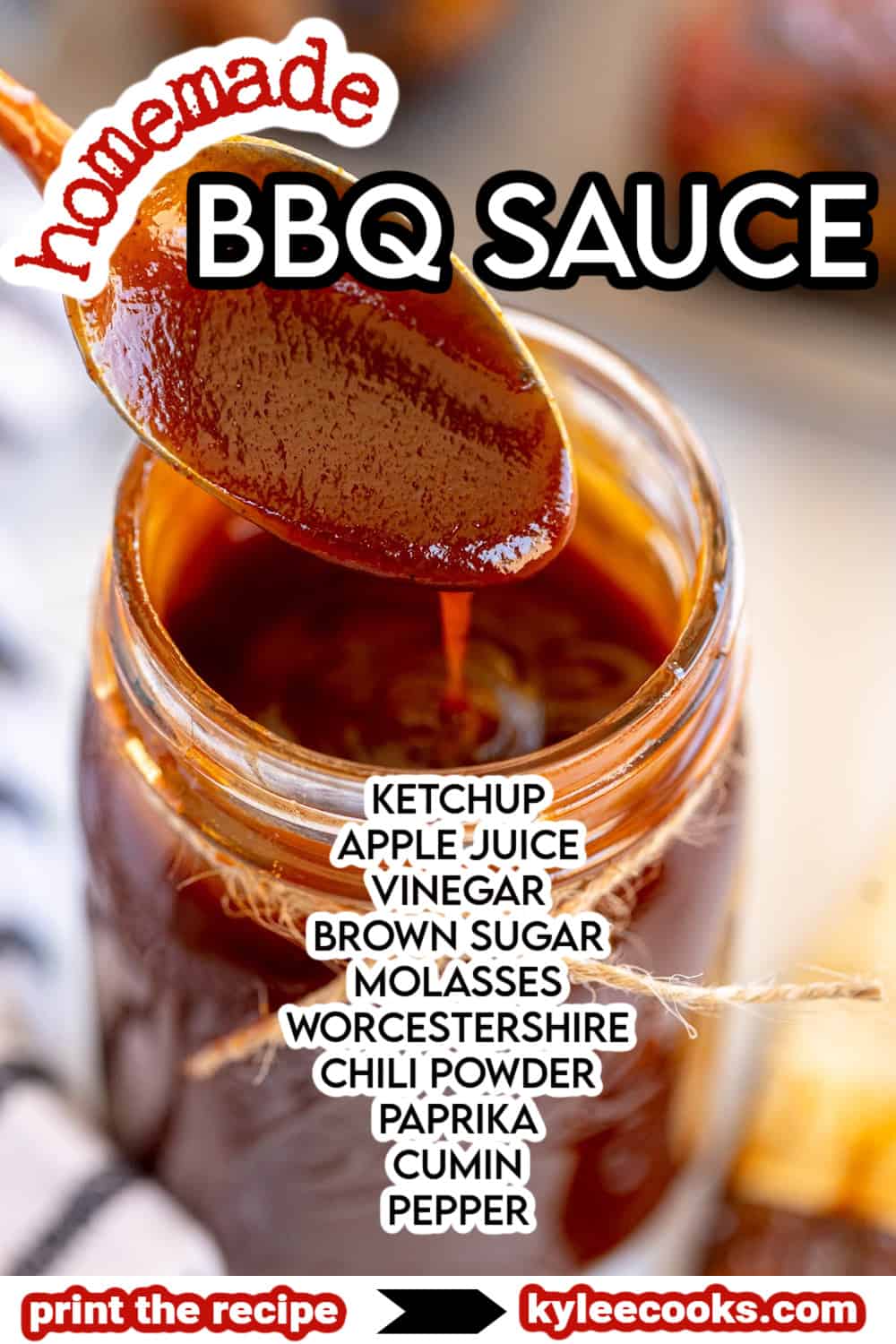 jar of homemade bbq sauce with a spoon and text overlay.