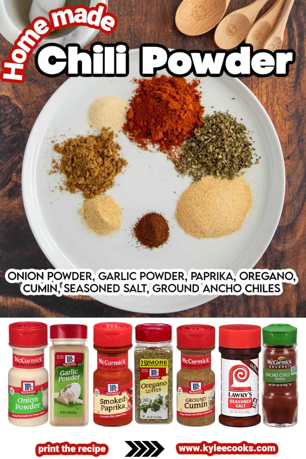 chili powder recipe with ingredients and text overlaid