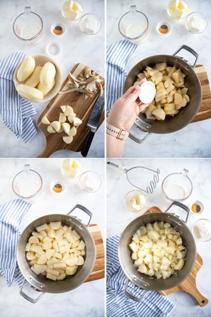 peeling, cutting and boiling potatoes
