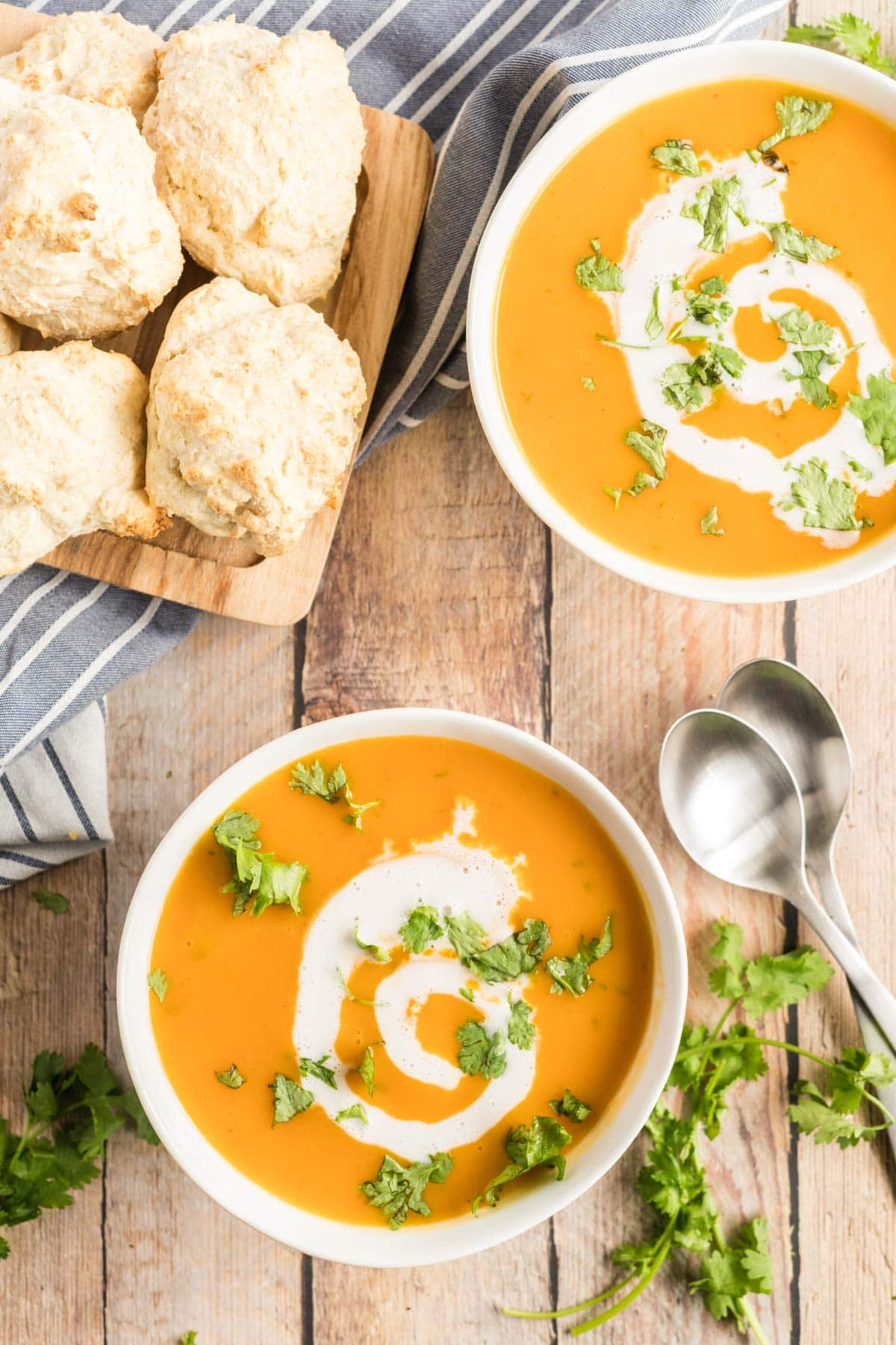 Instant Pot Butternut Squash Soup in two bowls