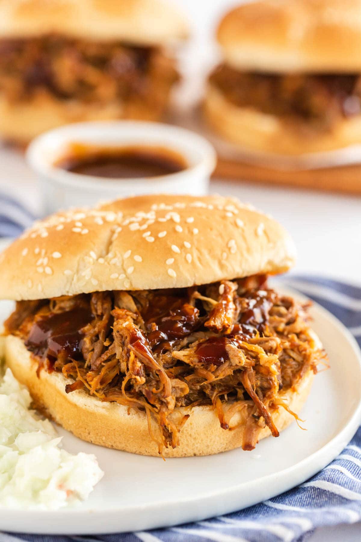 pulled pork in a sesame bun