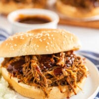 pulled pork in a sesame bun