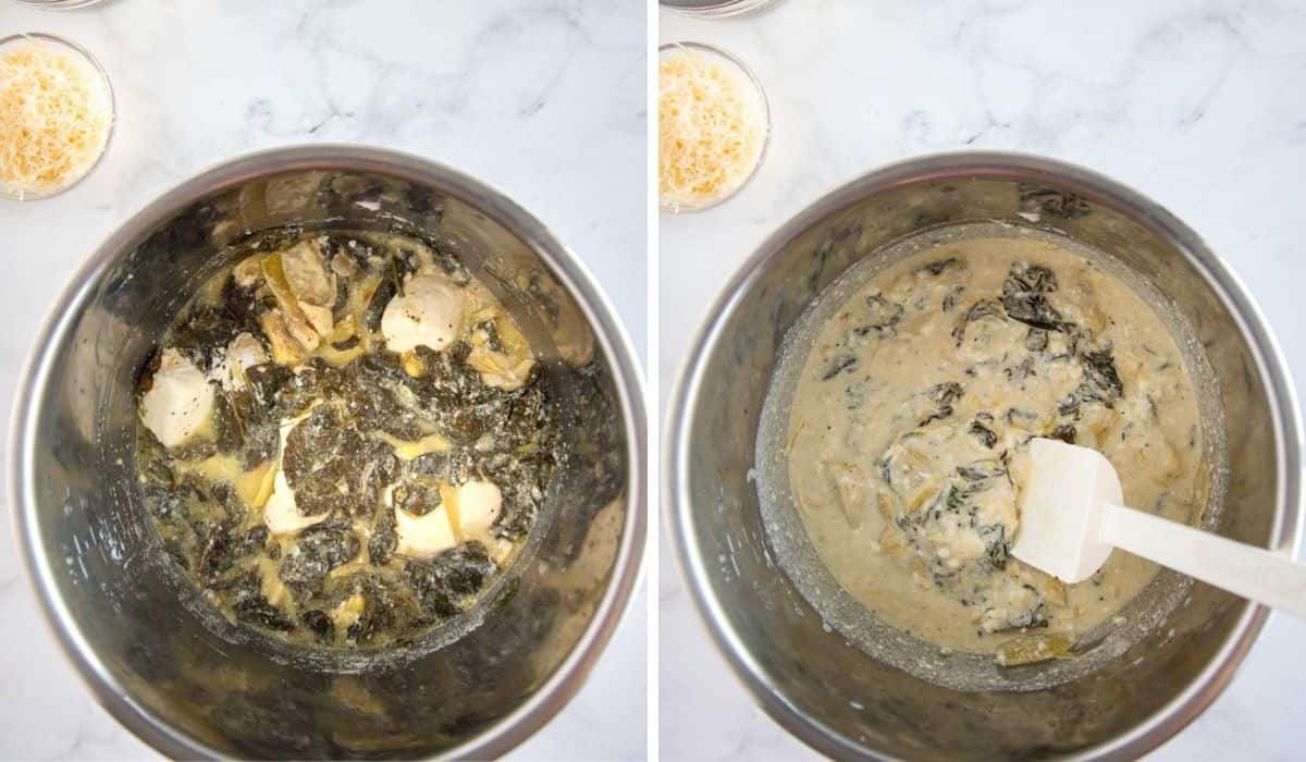 collage showing steps to make spinach dip