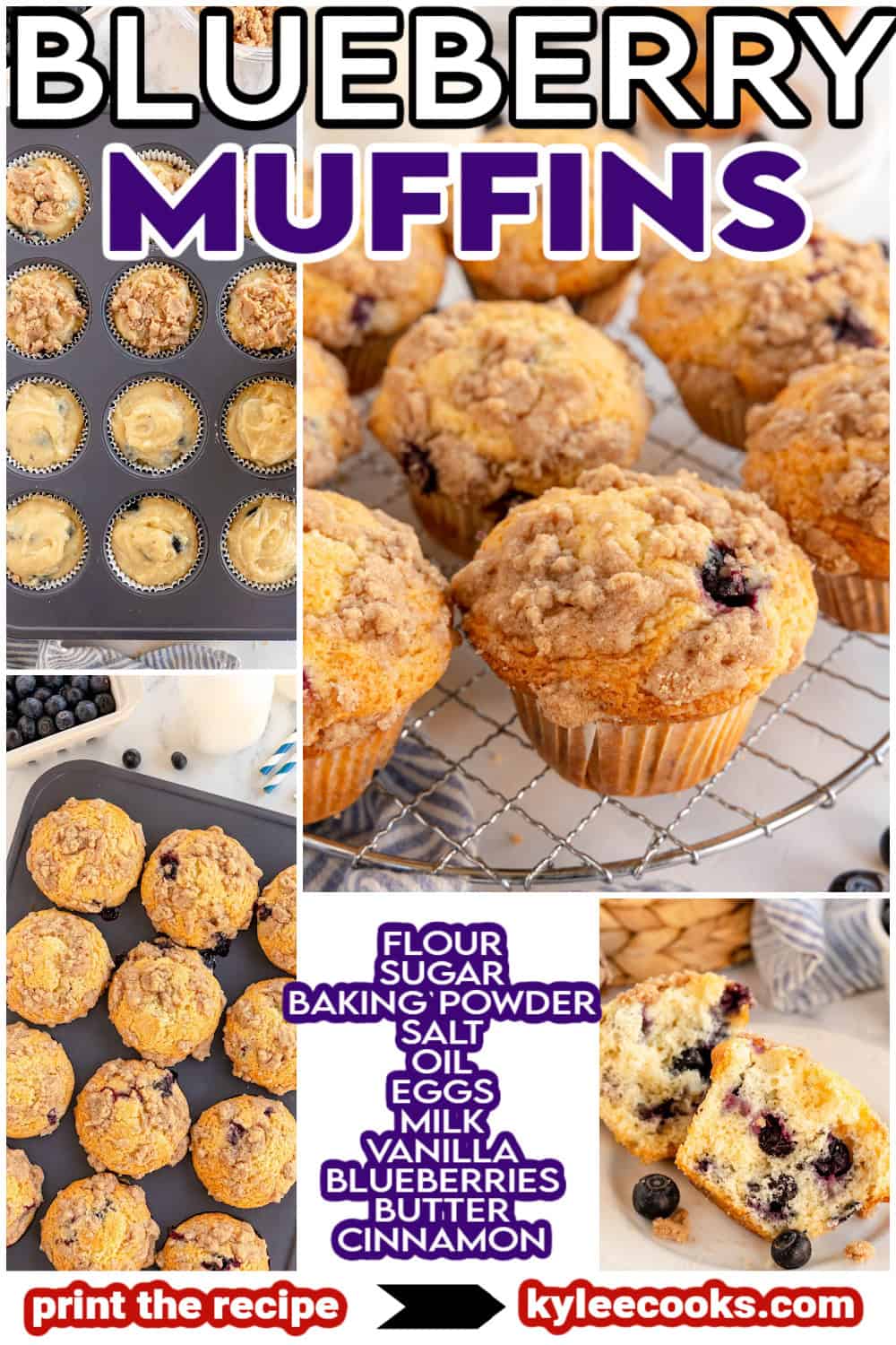 a collage of muffin shots with recipe name and ingredients overlaid in text.