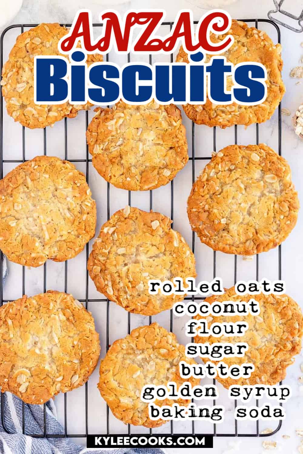 ANZAC Biscuits on a wire rack.