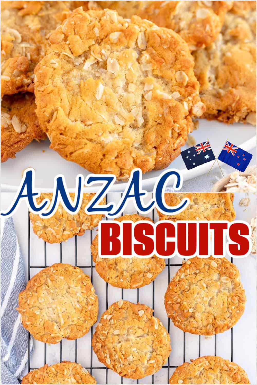 ANZAC Biscuits on a wire rack.