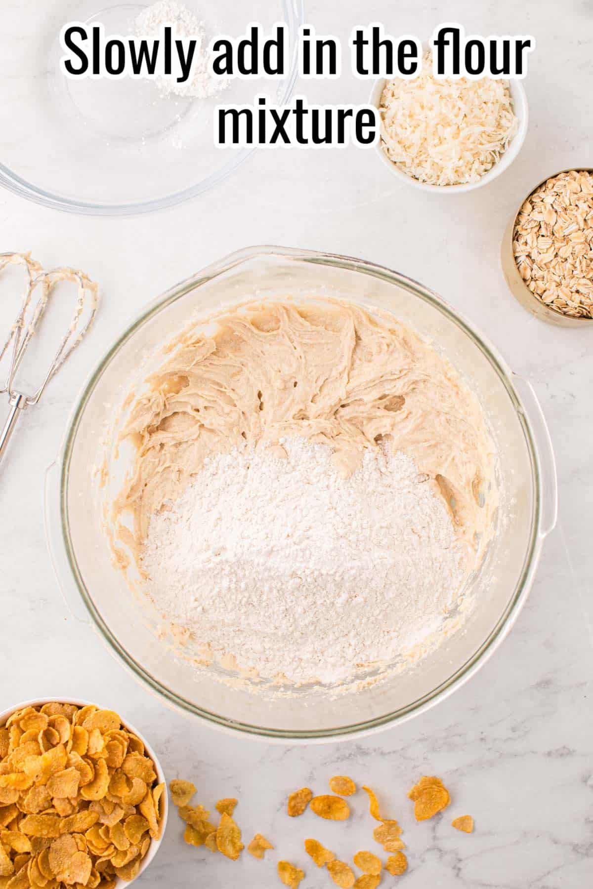 cookie batter with dry ingredients added.