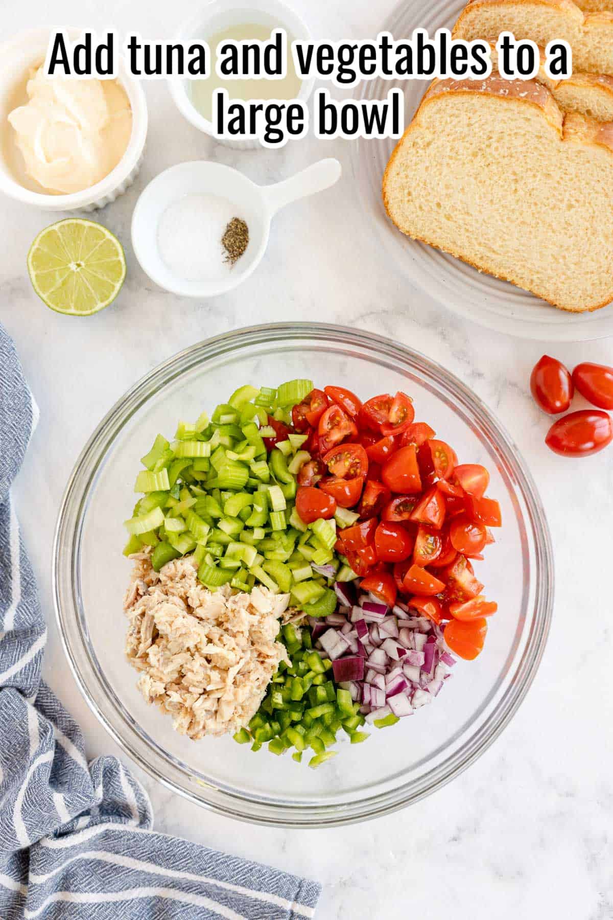 bowl of tuna salad ingredients.