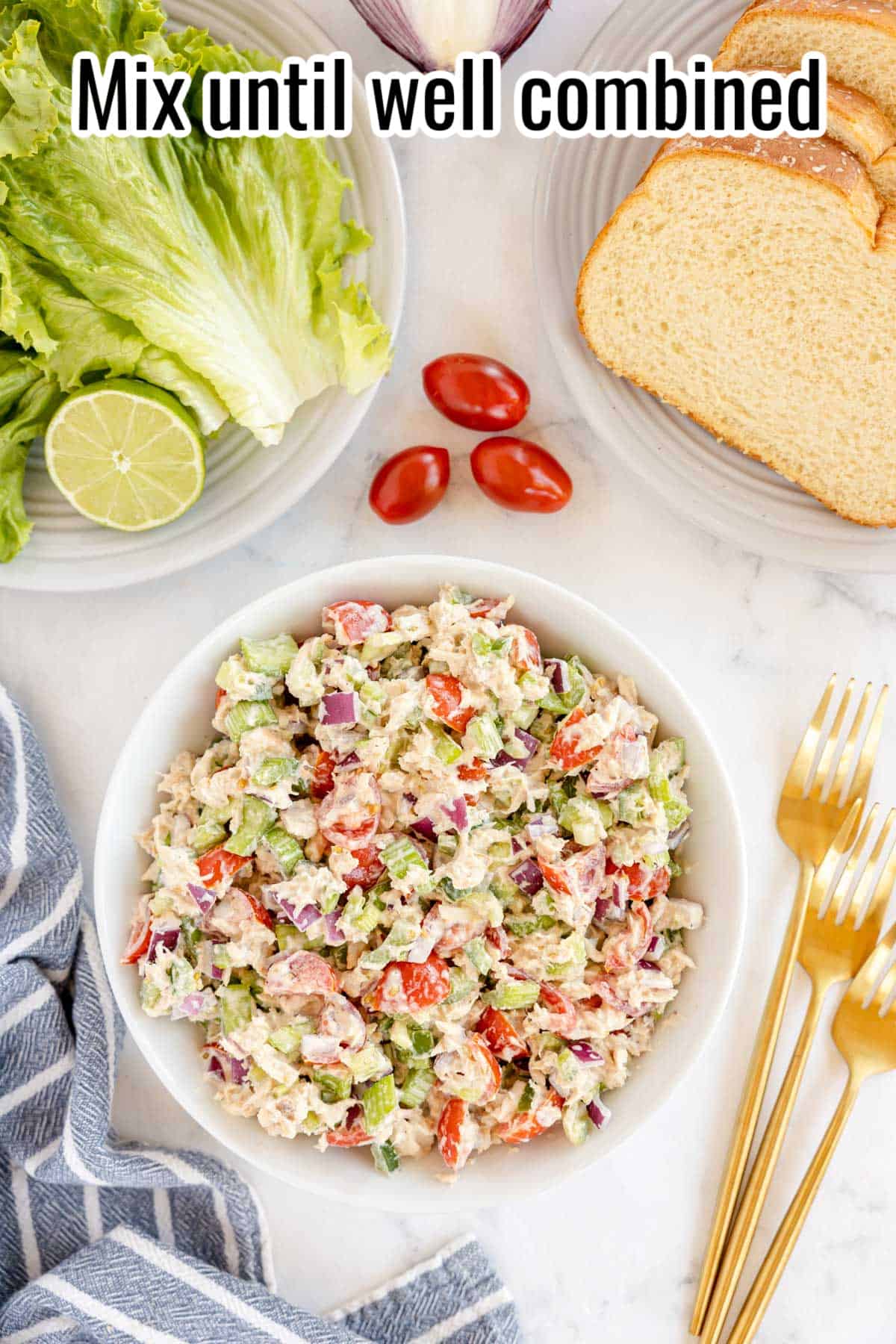 bowl of tuna salad mixed.