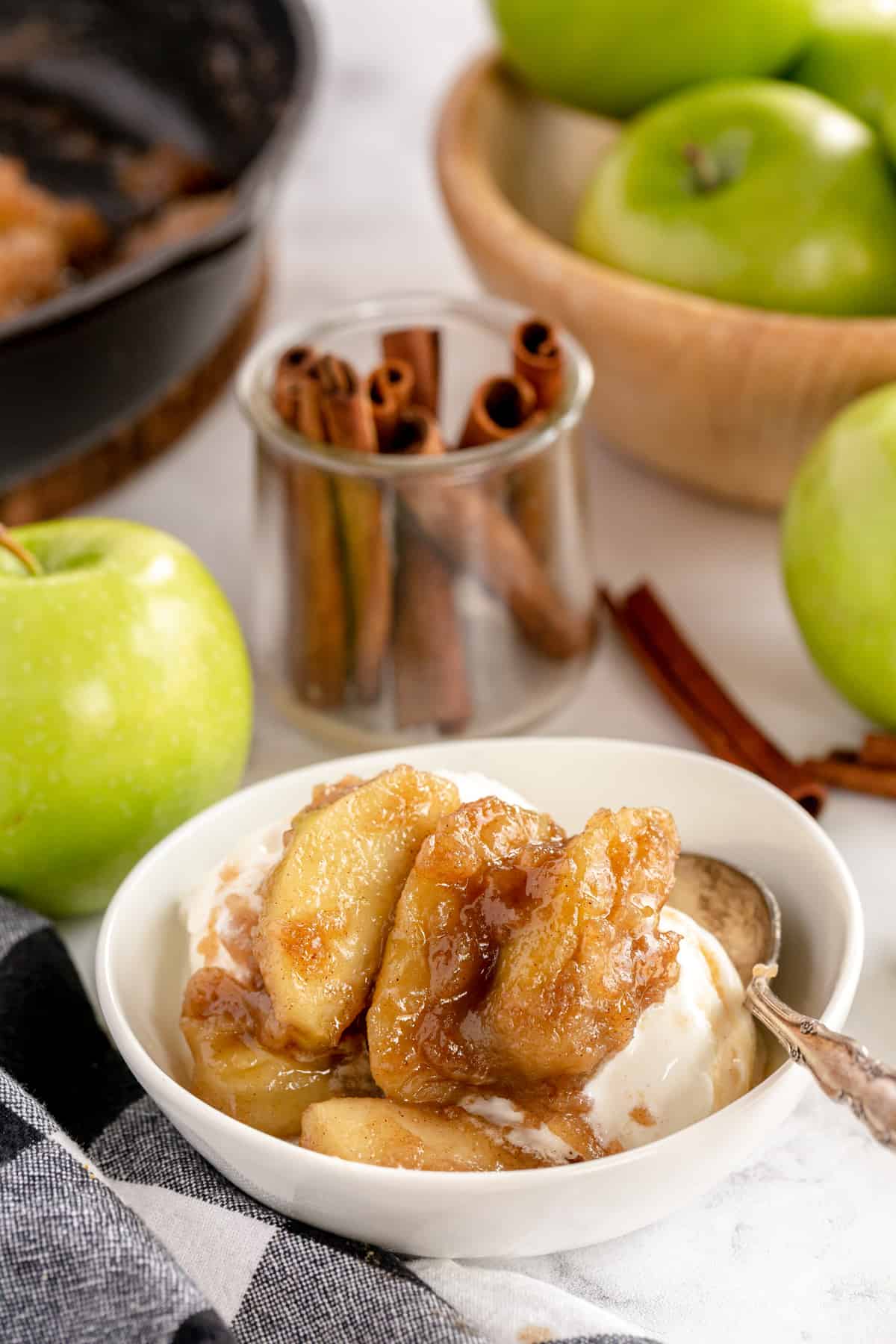 fried apples over vanilla icecream