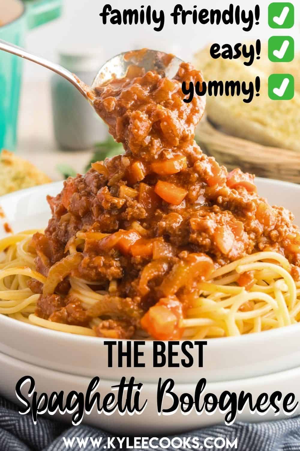 Spaghetti Bolognese with recipe title overlaid in text