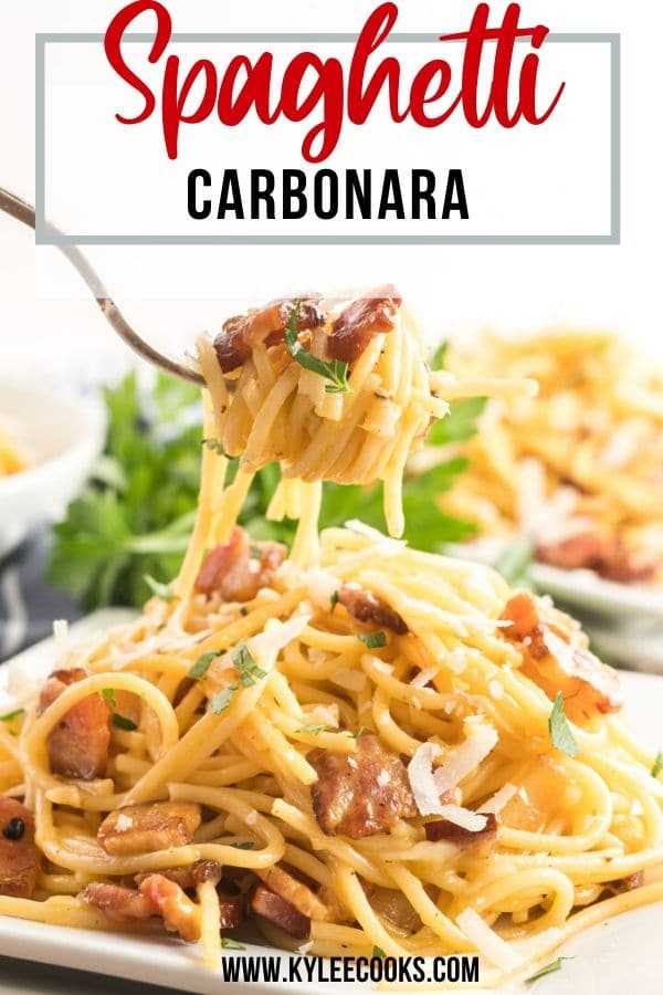 spaghetti carbonara pin with text overlay