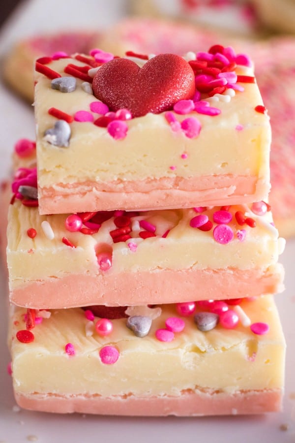 valentines day fudge in a stack